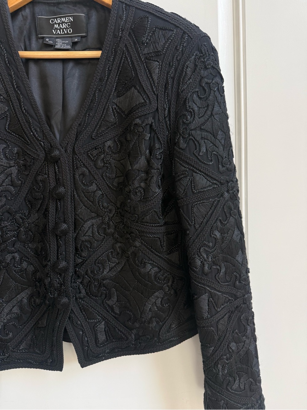 Vintage Carmen Marc Valvo 100% Silk Lined Soutache Evening Jacket Embroidered - Picture 5 of 9